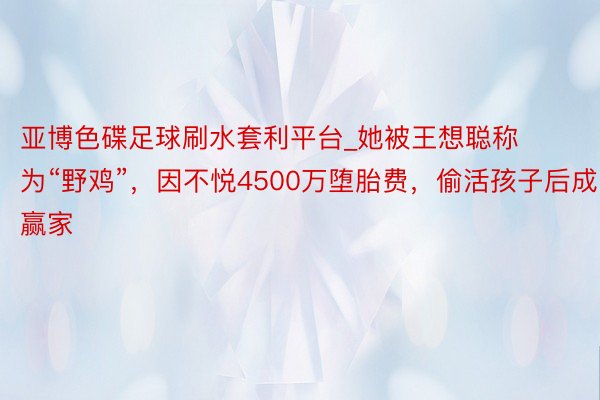 亚博色碟足球刷水套利平台_她被王想聪称为“野鸡”，因不悦4500万堕胎费，偷活孩子后成赢家
