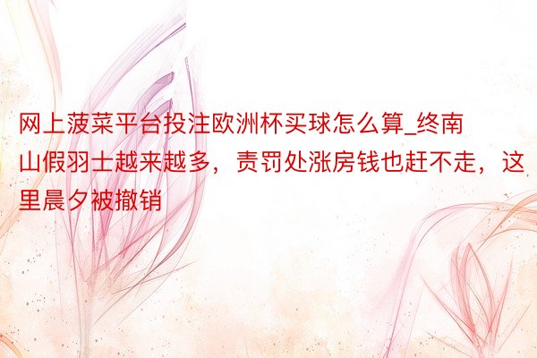 网上菠菜平台投注欧洲杯买球怎么算_终南山假羽士越来越多，责罚处涨房钱也赶不走，这里晨夕被撤销